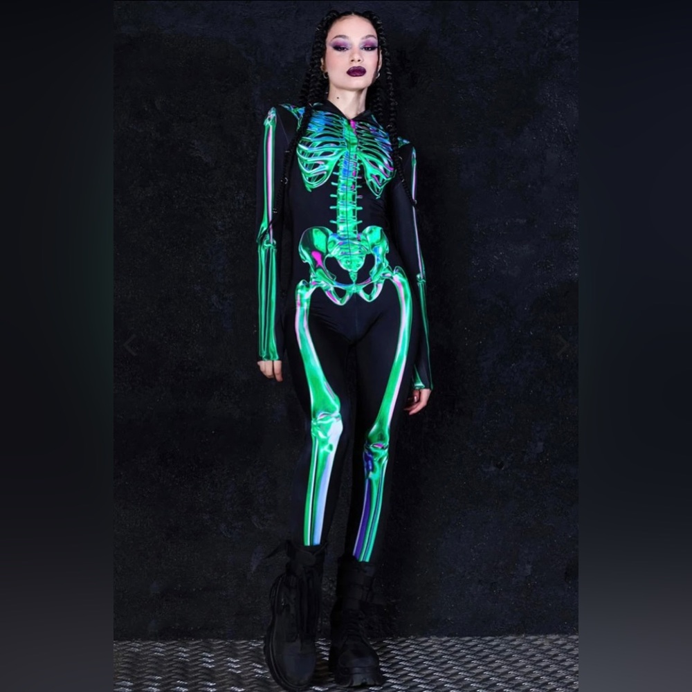 Devils Walking emerald skeleton catsuit costume